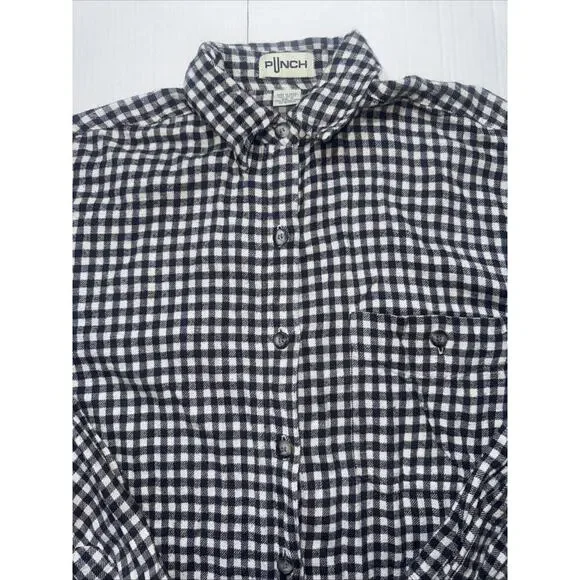 Vintage Punch Tartan Plaid Shirt Size M Black/White Left Breast Pocket - Picture 3 of 10